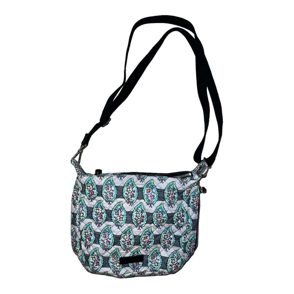 Vera Bradley Paisley Stripes Carson Mini Hobo Crossbody Bag Gray Floral EUC